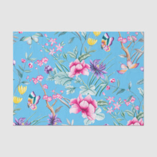 Cute Turqoise Floral & Butterflies Pattern  Tissue Paper