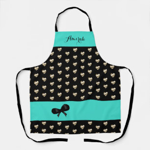Cute Turquoise and Black Gold Heart Pattern Apron