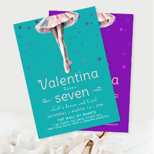 Cute Turquoise Ballerina Dance And Twirl Birthday Invitation