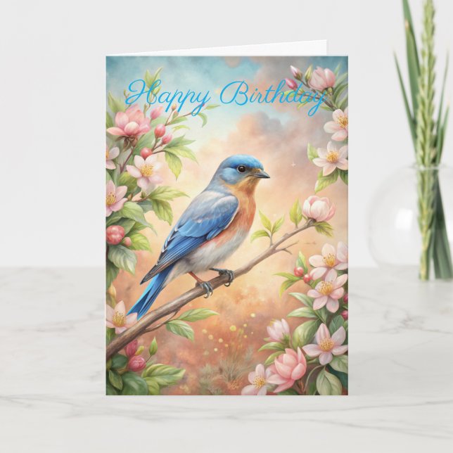 Cute Turquoise Bird Birthday Card (Front)