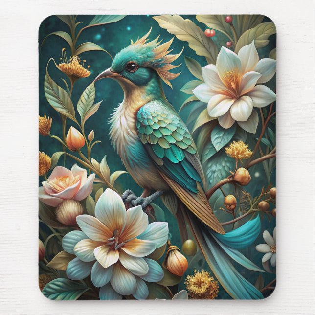 Cute Turquoise Bird Mouse Mat (Front)