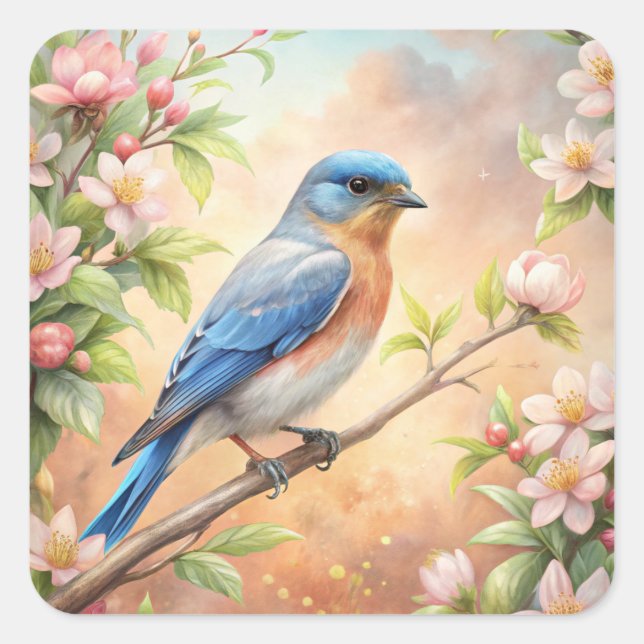 Cute Turquoise Bird Square Sticker (Front)