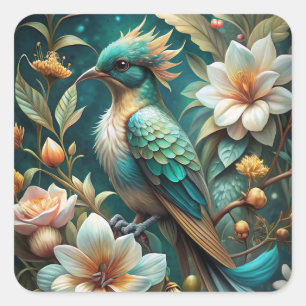 Cute Turquoise Bird Square Sticker