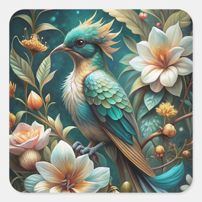 Cute Turquoise Bird Square Sticker (Front)