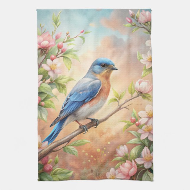 Cute Turquoise Bird Tea Towel (Vertical)