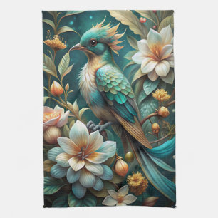 Cute Turquoise Bird Tea Towel
