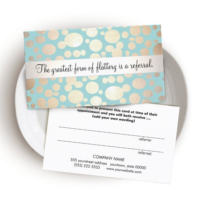Cute Turquoise Blue and Gold Salon Referral Card (Creator Uploaded)
