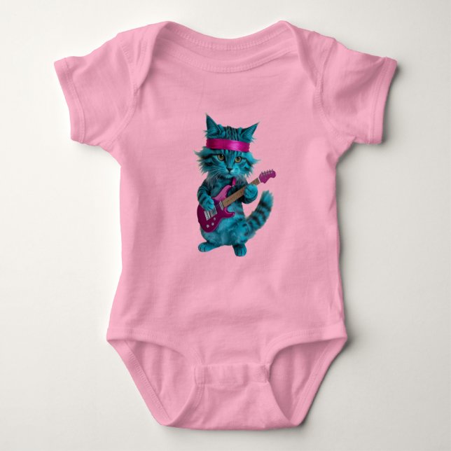 Cute Turquoise Cat  Baby Bodysuit (Front)