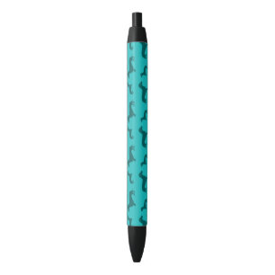 Cute turquoise dachshund pattern black ink pen
