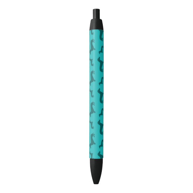 Cute turquoise dachshund pattern black ink pen (Front Vertical)