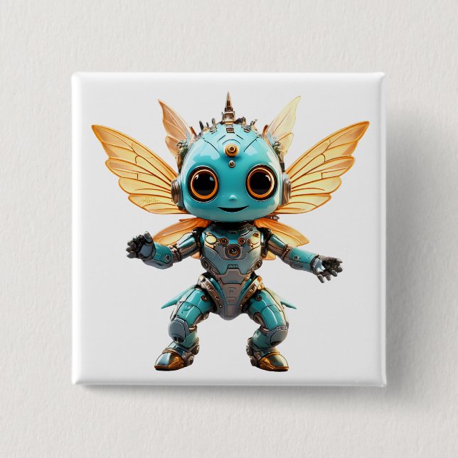 Cute Turquoise Dancing Robot Pixie 15 Cm Square Badge (Front)