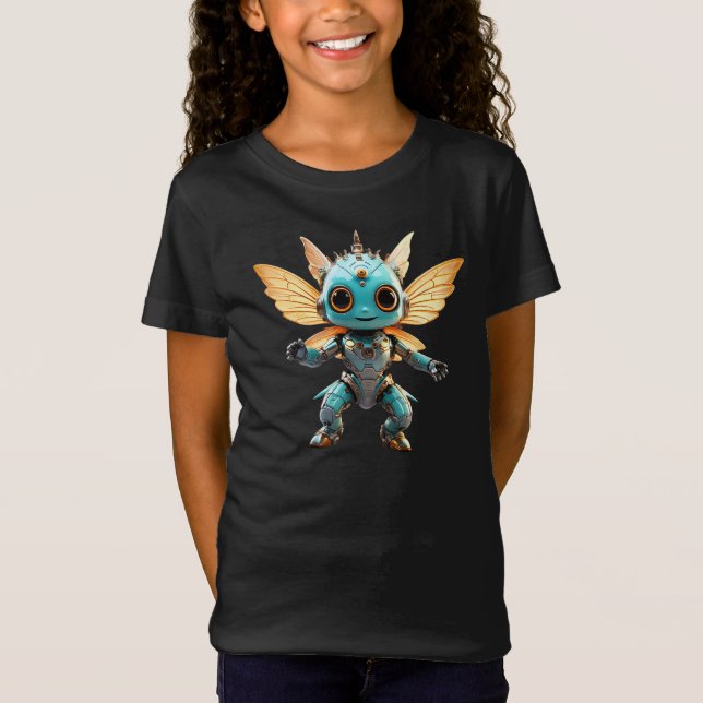 Cute Turquoise Dancing Robot Pixie T-Shirt (Front)
