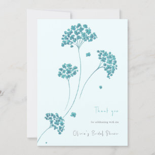 Cute Turquoise Flowers Bridal Shower Thank You Invitation