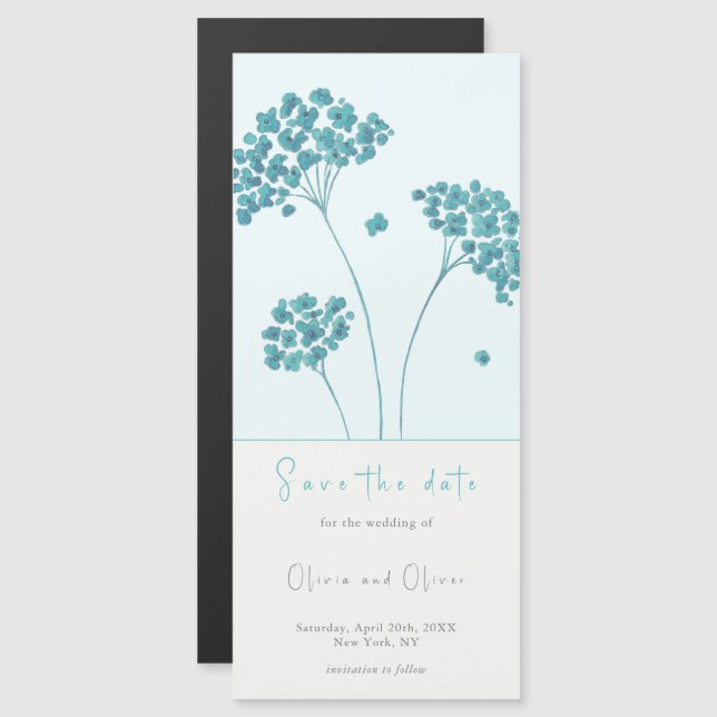 Cute Turquoise Flowers Save the Date Magnetic (Front/Back)