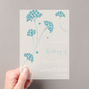 Cute Turquoise Flowers Wedding Acrylic Invitations