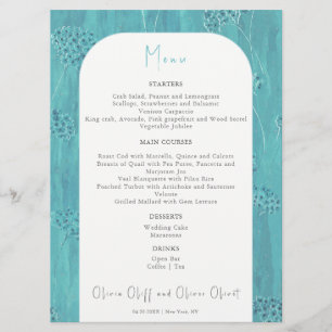 Cute Turquoise Flowers Wedding Menu