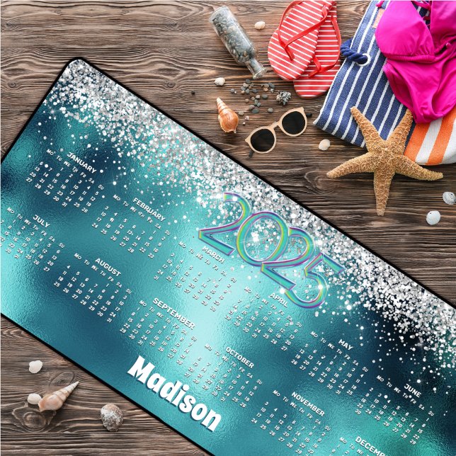 Cute turquoise glitter 2025 monogram calendar  desk mat (Creator Uploaded)