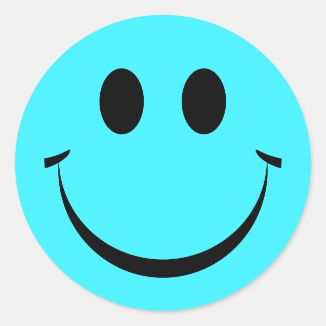 Cute Turquoise Happy Face Custom Classic Round Sticker (Front)