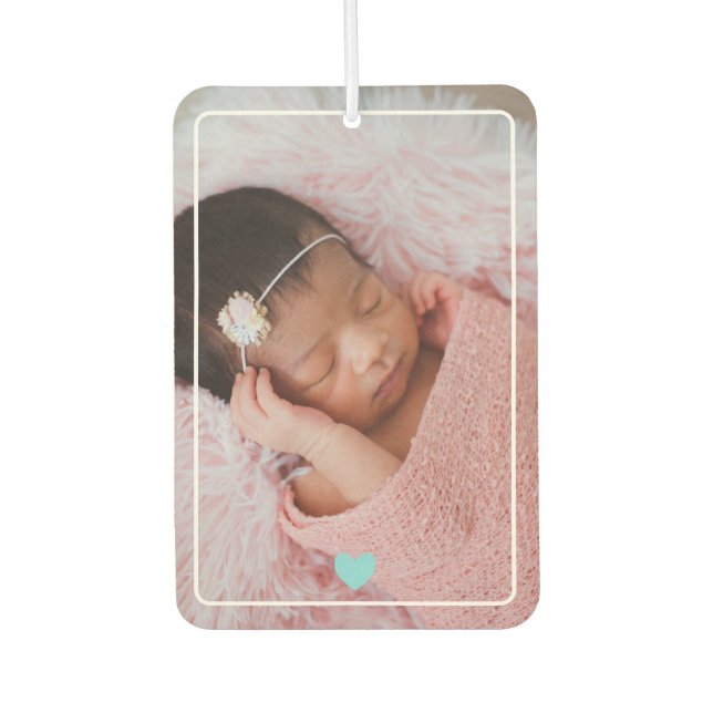 Cute Turquoise Heart With Photo Car Air Freshener (Front)