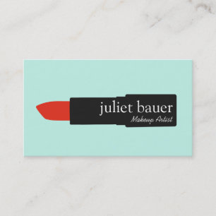 Cute Turquoise Makeup Artist Lipstick Logo Beauty Business Card