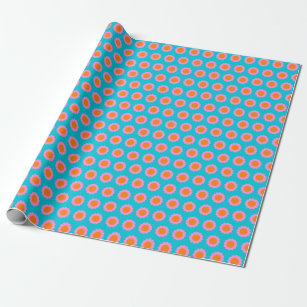 Cute Turquoise Mod Retro 60s Flower Pattern Wrapping Paper