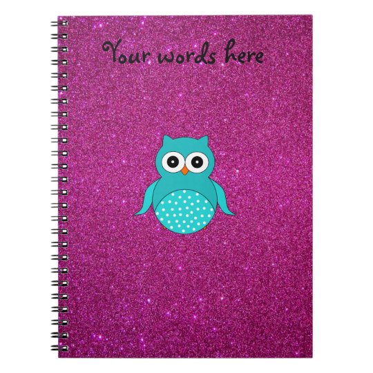 Cute turquoise owl pink glitter notebooks