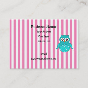Cute turquoise owl stripes business card