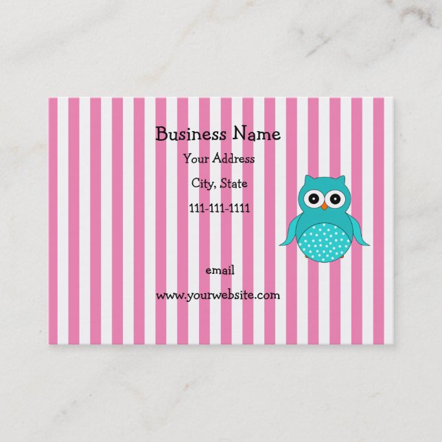 Cute turquoise owl stripes business card (Front)