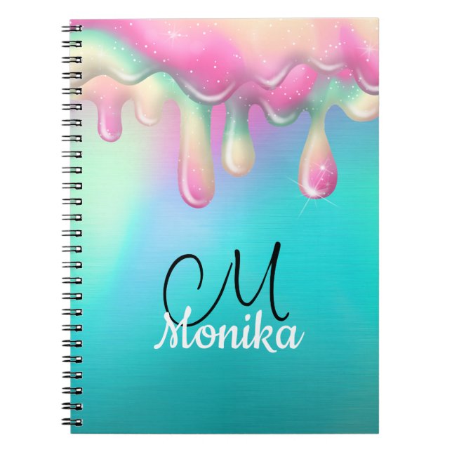 Cute Turquoise Pink Rainbow Dripping Galaxy  Notebook (Front)