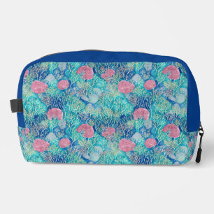Cute Turquoise Pink Tropical Coral Watercolor Dopp Kit
