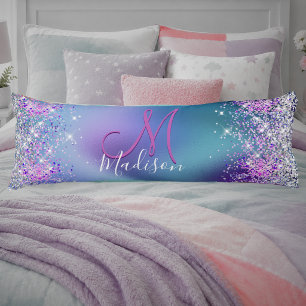 Cute turquoise purple faux glitter monogram body cushion