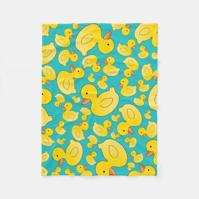 Cute turquoise rubber ducks fleece blanket (Front)