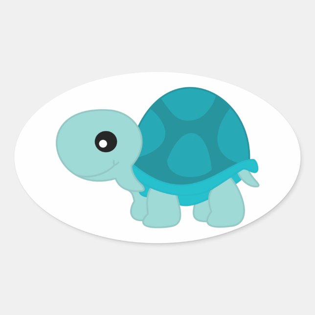 Cute Turquoise Tortoise Oval Sticker (Front)