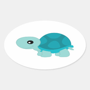 Cute Turquoise Tortoise Oval Sticker