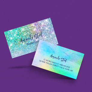 Cute Turquoise unicorn faux glitter monogram Business Card