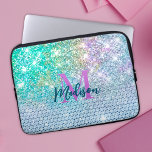 Cute Turquoise unicorn faux glitter monogram Laptop Sleeve<br><div class="desc">Pretty chic and elegant girly iridescent glitter in unicorn rainbow turquoise aqua to create a special unique stylish Laptop sleeve. Add some style to your office, desk, or personal space with a Chic and stylish custom name and monogram Laptop sleeve.. personalise it with a script name and monogram. The perfect...</div>