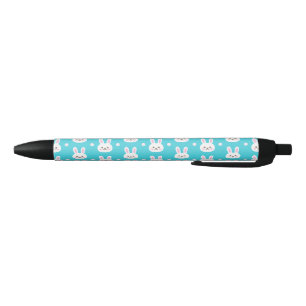 Cute turquoise white easter bunnies simple pattern black ink pen