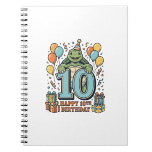 Cute Turtle 10th Birthday Vintage Party Design_1 Notebook