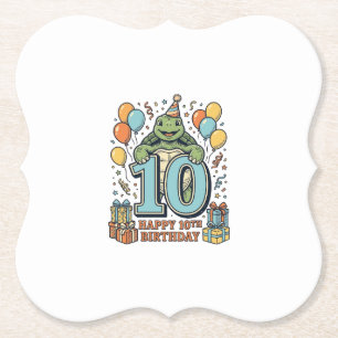 Cute Turtle 10th Birthday Vintage Party Design_1 Paper Coaster