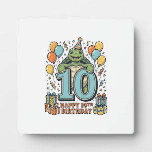 Cute Turtle 10th Birthday Vintage Party Design_1 Plaque