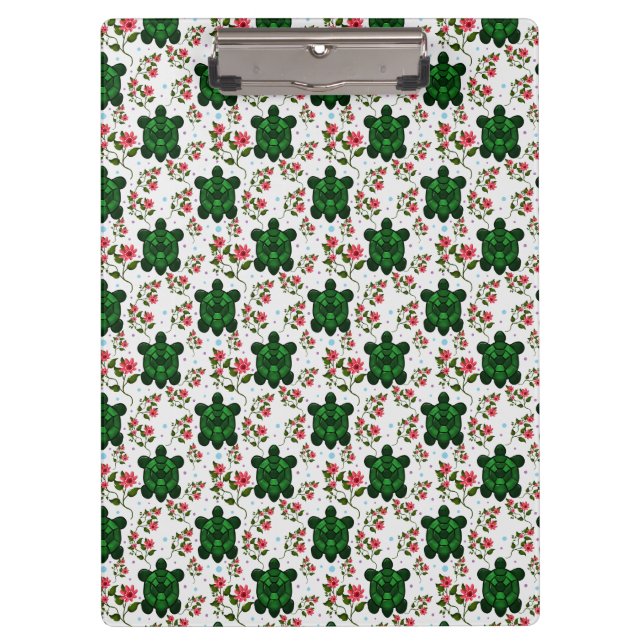 Cute Turtle and Floral Seamless Pattern  Clipboard (Front)