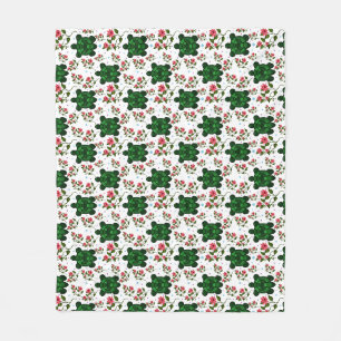 Cute Turtle and Floral Seamless Pattern Fleece Blanket