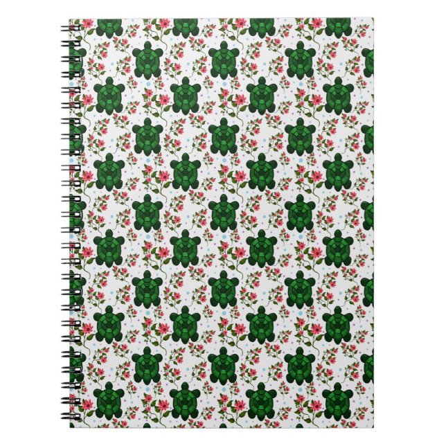 Cute Turtle and Floral Seamless Pattern  Notebook (Front)