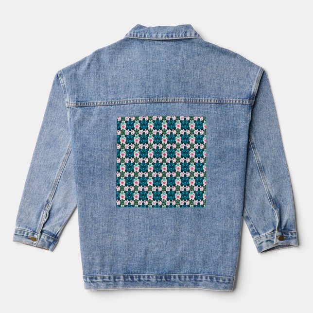 Cute Turtle and Floral Seamless Pattern  Notebook Denim Jacket (Back)