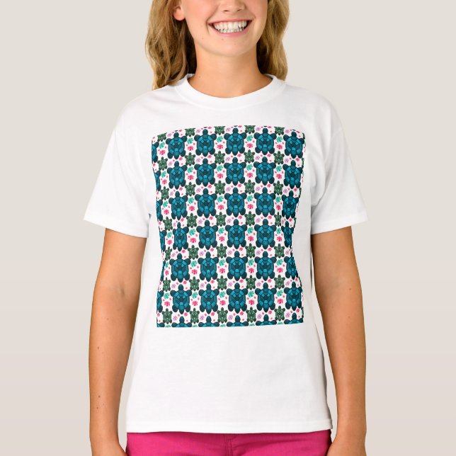 Cute Turtle and Floral Seamless Pattern  Notebook T-Shirt (Front)