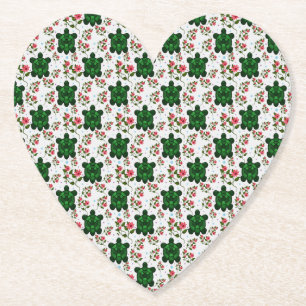 Cute Turtle and Floral Seamless Pattern  Paper Coaster