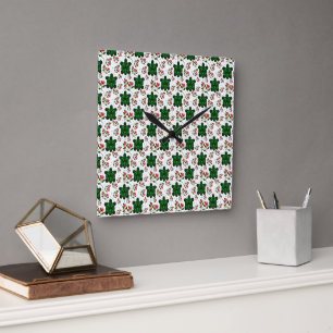 Cute Turtle and Floral Seamless Pattern  Square Wall Clock