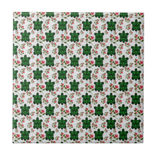 Cute Turtle and Floral Seamless Pattern  Tile