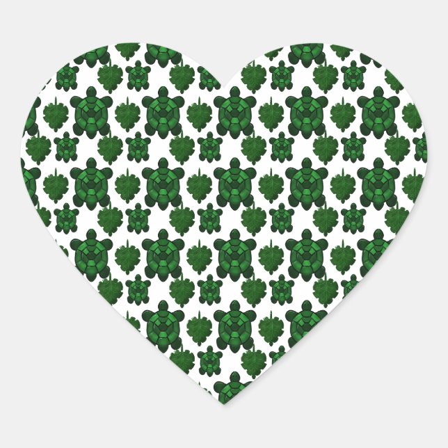 Cute turtle and leaves pattern  heart sticker (Front)