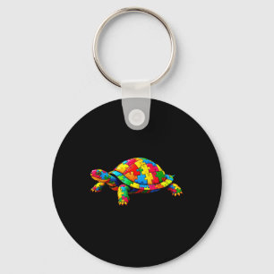 Cute Turtle And Puzzle Pieces Autism Awareness Day Key Ring